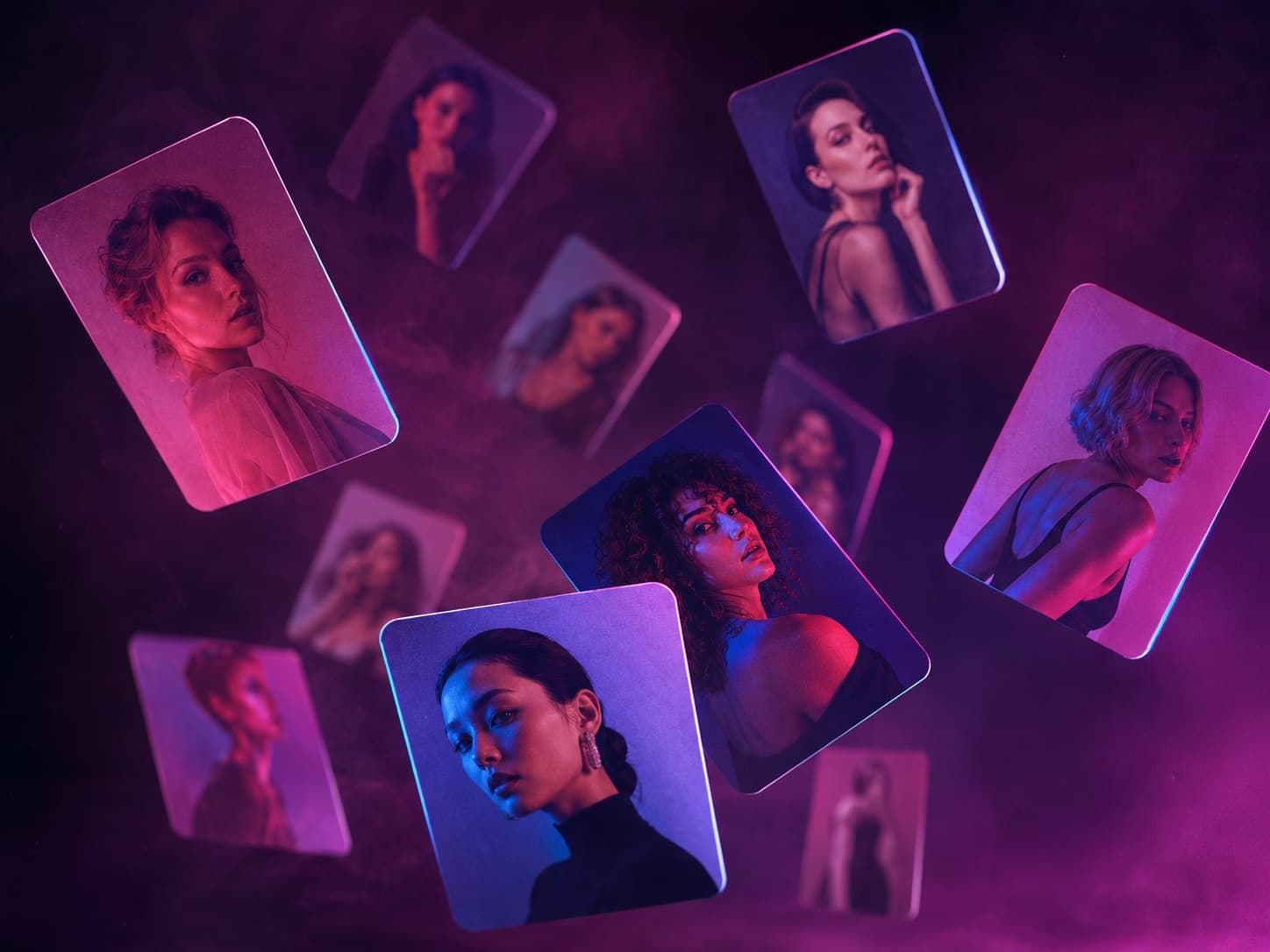 A romantic quiz interface with an AI character reveal screen, premium app-style design.