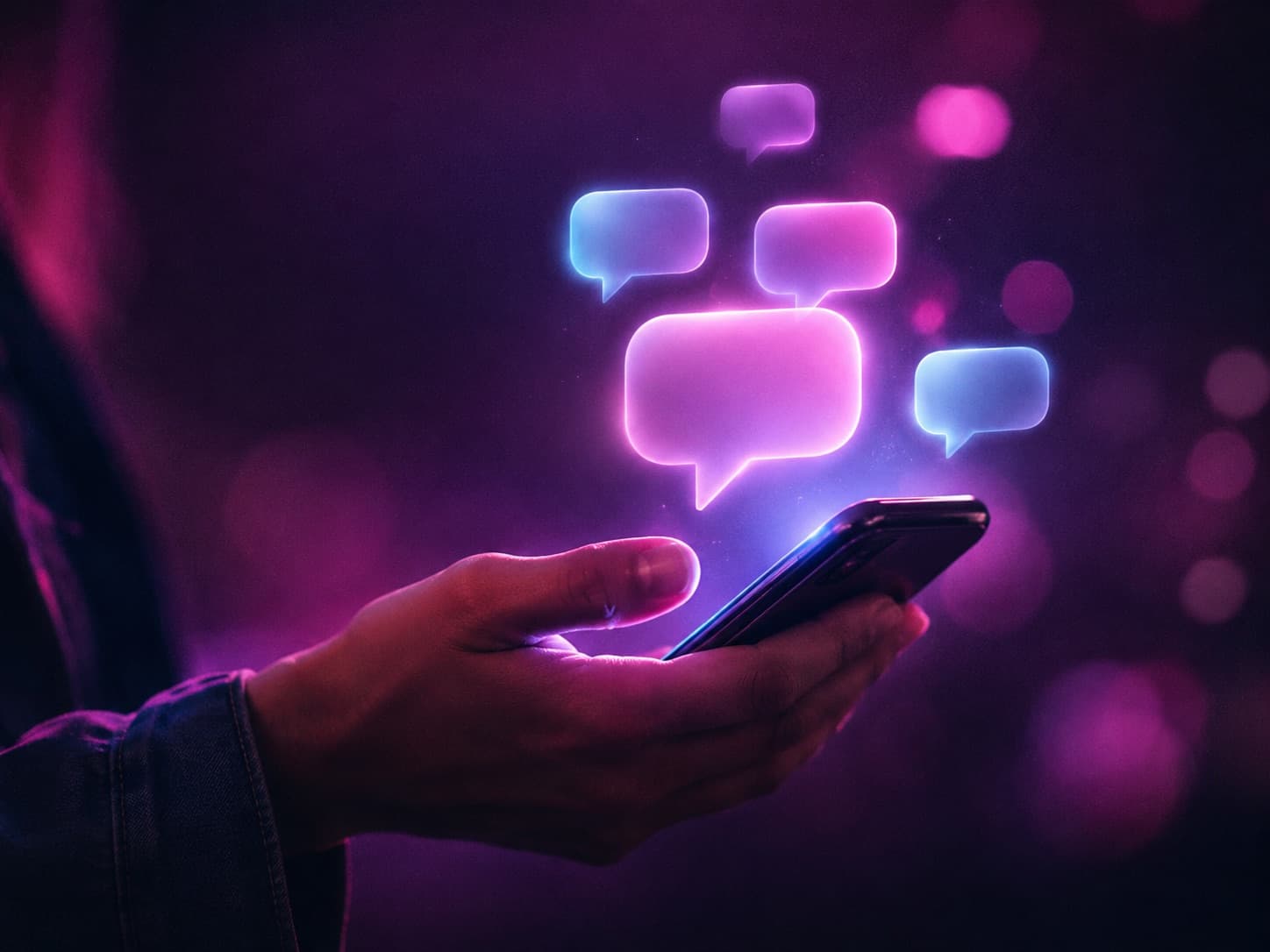 A gamified chat screen with hearts, levels, badges, and a stylish AI character avatar.